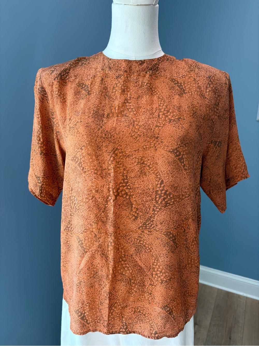 Vintage Oscar de la Renta Expressions 100% Silk Rust Print Blouse S